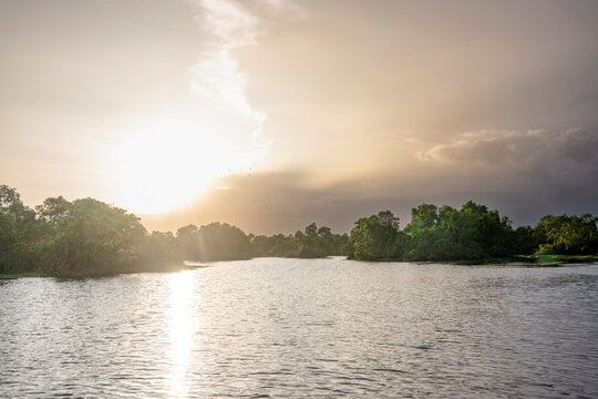 Sunset over wetlands at Kalametiya Bird Sanctuary Sri Lanka