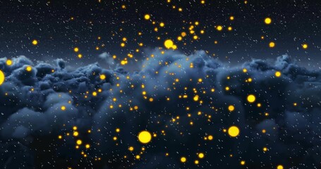 Obraz premium Drifting cloud bank over cloud tops at night, with glowing orbs, distant stars, streaking particles