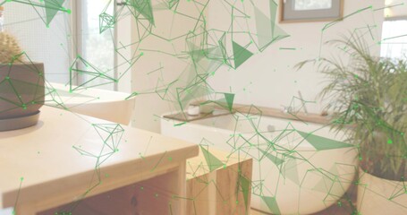 Showing white bathtub overlaid with green mesh in bathroom, wooden vanity with open drawer, plants