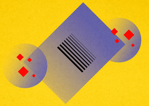 Abstract geometric Bauhaus art with rectangles and lines on yellow