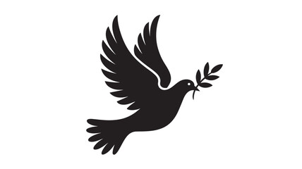 Fototapeta premium Dove with Olive Branch in Simple Silhouette Style with Black Color on White Background for Peace Symbol