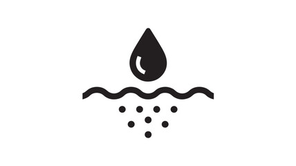 Fototapeta premium Water Droplet Splashing into Liquid with Ripples in Simple Black Iconic Style on White Background for Logo Design