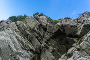 大歩危の背斜構造の岩肌

