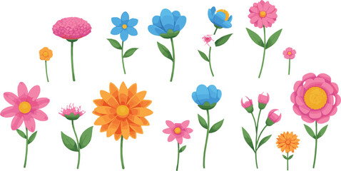 Obraz premium Cute Colorful Flower Vector Illustration Set with Hand Drawn Floral Elements for Spring Design, Garden Graphics, Invitations, Stickers, and Nature Art Projects
