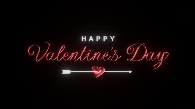 happy valentine's day typography reveal animation 3d render with alpha channel background