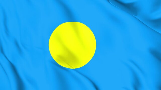 Realistic Palau Flag Waving, 4K Seamless Loop, Pacific Ocean Nature Symbol