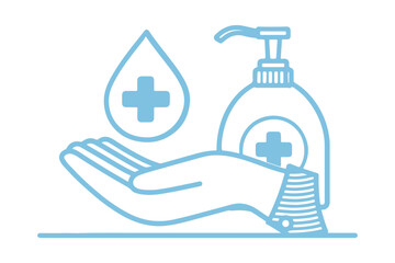 Fototapeta premium Hand Sanitizer Pump with Clean Hands Icon – Hygiene and Healthcare Line Vector.