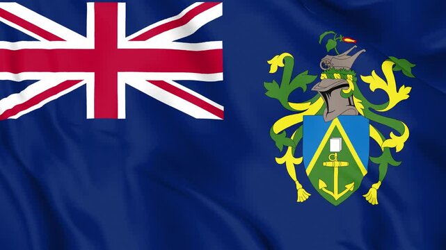 Realistic Pitcairn Islands Flag Waving, 4K Loop, British Overseas Territory