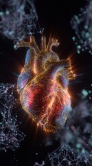 Animated visualization of a vibrant human heart within a dynamic environment