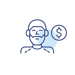 Fototapeta premium Music streaming cost, audio service payment. Man in headphones recording podcast. Pixel perfect, editable stroke vector icon