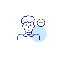 Middle-aged woman and minus. Remove user, delete avatar. Reduce profile access. Pixel perfect, editable stroke vector icon