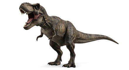 Fototapeta premium Isolated tyrannosaurus rex model with open mouth on white background
