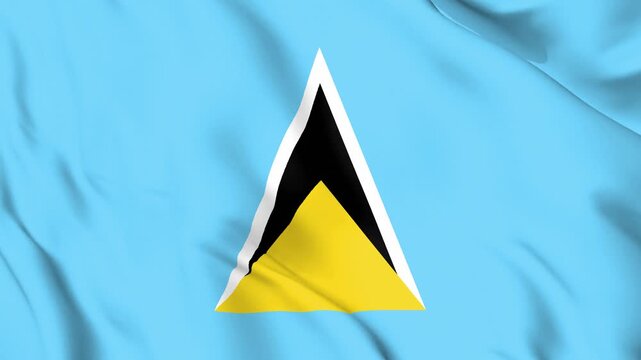 Realistic Saint Lucia Flag Waving, 4K Seamless Loop, Caribbean Pitons Symbol