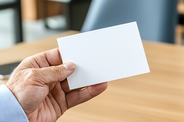 Obraz premium Hand Holding Blank Business Card Ready for Customization in Professional Workspace
