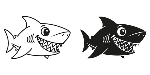 Cartoon shark illustration in black and white