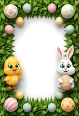 Easter frame with bunny and easter eggs