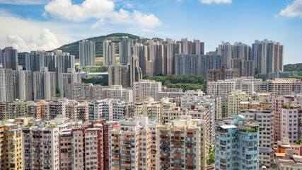 Dense Residential Cityscape Hong Kong with Colorful Buildings and Modern Skyline © DangThi