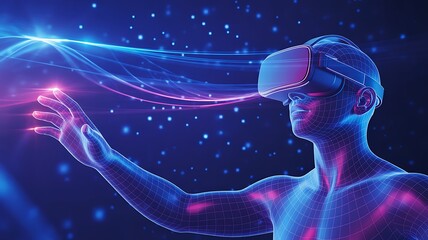Naklejka premium Virtual reality user interacting with futuristic digital interface 
