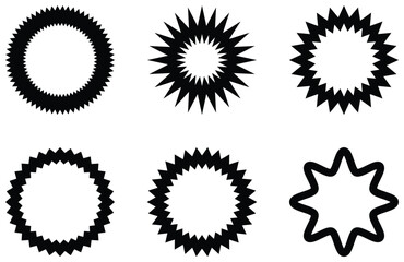 Fototapeta premium Abstract Starburst Shape Icons Set – Spiky Badges, Sunburst Frames and Decorative Seals