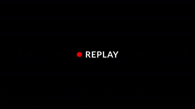 Replay sign icon, replay text animation on a transparent background. Replay Animation for Live Streamer, 
replay symbol button animation with text style. rewind or repeat icon with replay text animati