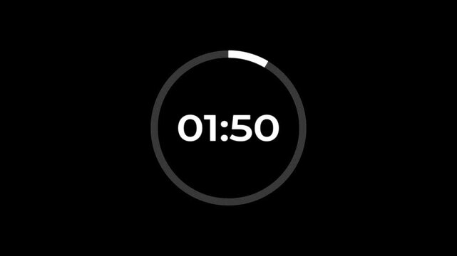 Two minute countdown timer animation from 120 second to 0 second on transparent background, 2 minute countdown timer,countdown video with alpha channel.