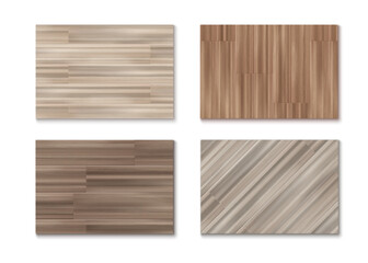 Wooden floor texture with parquet pattern, set of vector illustration. Light oak and pine planks top view, realistic interior design for modern rooms with natural wood grain effect.