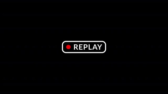 Replay sign icon, replay text animation on a transparent background. Replay Animation for Live Streamer, 
replay symbol button animation with text style. rewind or repeat icon with replay text animati