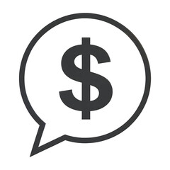 Obraz premium Three dimensional dark gray dollar sign inside a chat bubble signifying finance, budgeting, and cost communication.