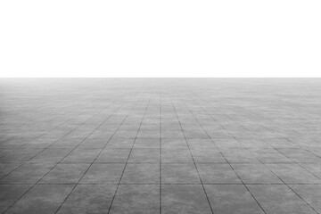 The gray tiled floor is bare and empty. The flooring around the house