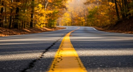 Fototapeta premium Autumn road through forest