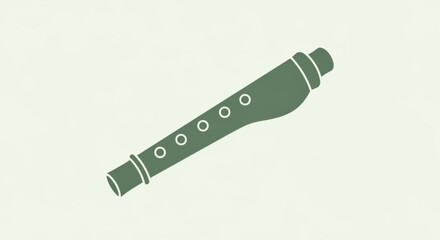 Simple green recorder flute illustration with white accents on light background perfect for music education and design projects