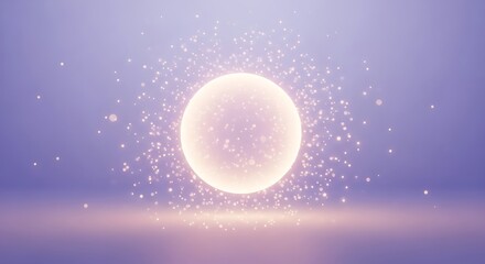 Glowing moon surrounded by sparkling lights in purple sky