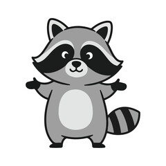 Fototapeta premium Friendly cartoon raccoon character waving hand isolated on white background art