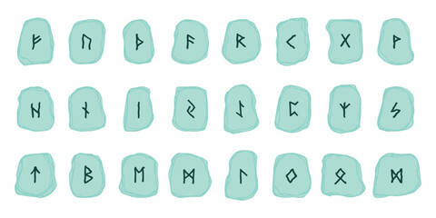 Set of hand drawn viking runes Rune stones with ancient norse alphabet characters engraved on them Scandinavian futhark germanic celtic Single element for design, print, web, decor
