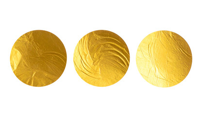 Three golden circles on black, each showing textured and wrinkled surfaces, similar textures