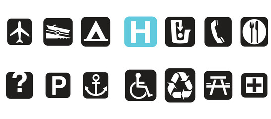 Set of Essential Travel and Facility Icons