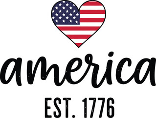 America Script Typography With USA Flag Heart