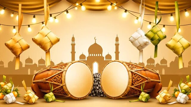 Celebratory illustration featuring drums and decorative elements