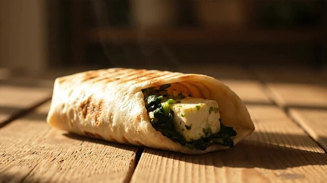 Close up of a delicious wrap sandwich with fresh ingredients