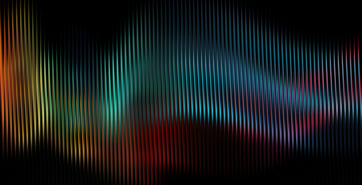 Abstract vertical lines sound wave visualization with vibrant multicolor glow on black background