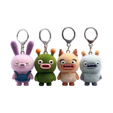 Collection of Cute Monster Toy Keychains, Funny Characters, isolated on transparent background