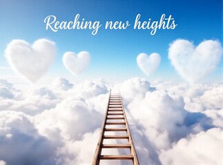 Obraz premium Reaching new heights: ladder into sky with heart-shaped clouds