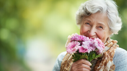 Fototapeta premium Ai senior woman with flowers