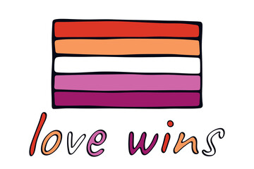 Colorful Lesbian pride flag Happy pride day LGBTQ community Pride Month Vector hand drawn doodle for posters, stickers, logo, cards