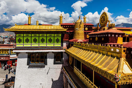 Jokhang Temple Lhasa Tibet Golden Roofs Architecture