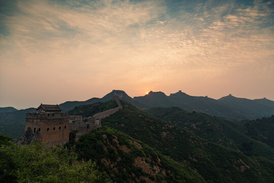 Great Wall at Jinshanling, China - Sunset Mountain Landscape