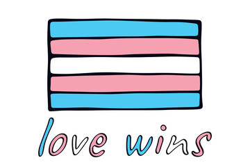 Colorful Transgender pride flag Happy pride day LGBTQ community Pride Month Vector hand drawn doodle for posters, stickers, logo, cards