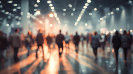 Blurred background of a business event with a crowd.
