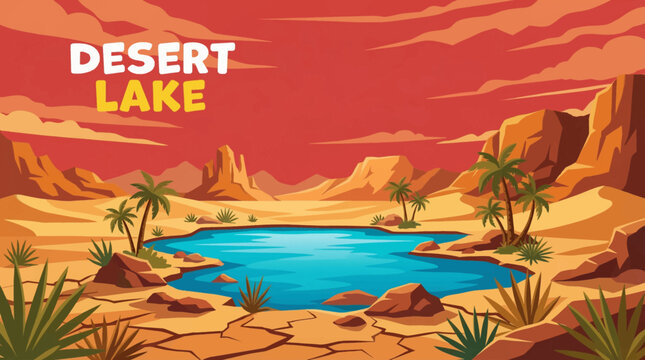 desert lake appears within an arid landscape, creating striking contrast between water and dry terrain that attracts high demand commercial and conceptual visual usage