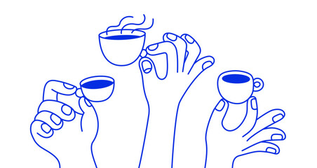 Vector logo design template and graphic elements for advertising, branding, posters and banners, funny cartoon illustrations with smiling character, coffee cup mascot, print and sticker